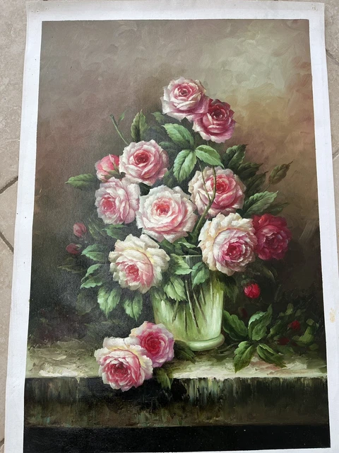 Quadro Olio Su Tela Fiori Rose