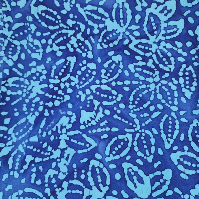 Batik Abstract Fabric Quilting Foliage Leaf Floral Blue 1/2 yard