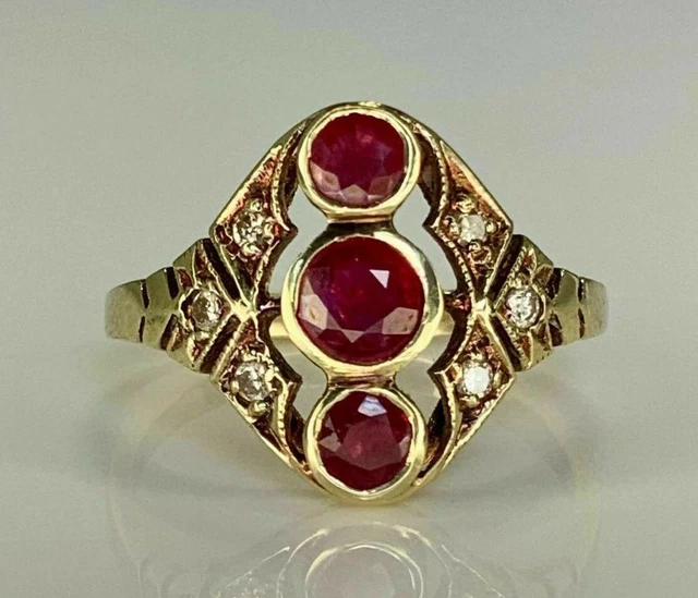 3.00Ct Red Garnet 14K Yellow Gold Finish Created Art Deco Bezel Set Trilogy Ring