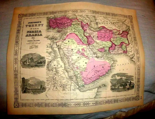 Antique Lovely Colored  Map Turkey In Asia Persia Arabia Izmir Trabzon 1864