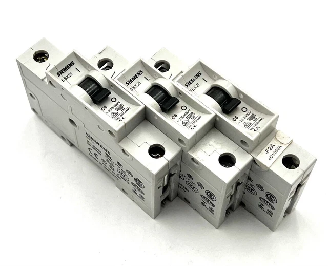 3x INTERRUTTORE DI CIRCUITO Siemens 5SX21 5SX2 C6 a 1 polo -usato-
