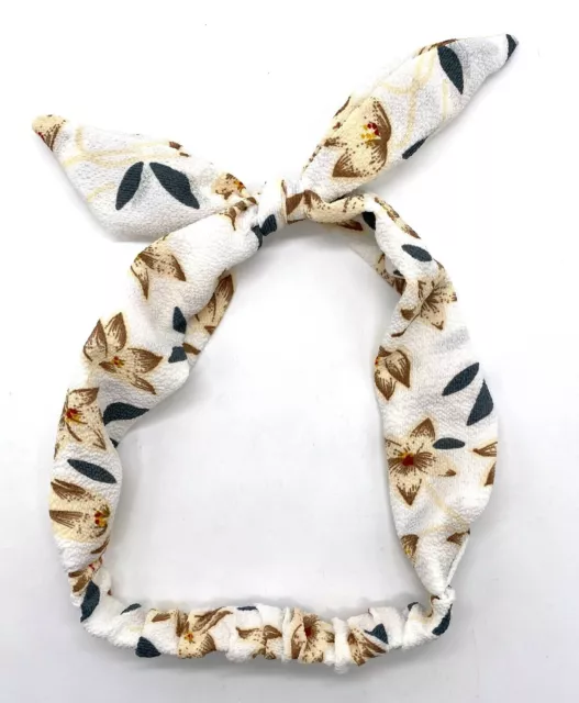 Ladies White Floral Print Fabric Headband with Wired Bow New Aus