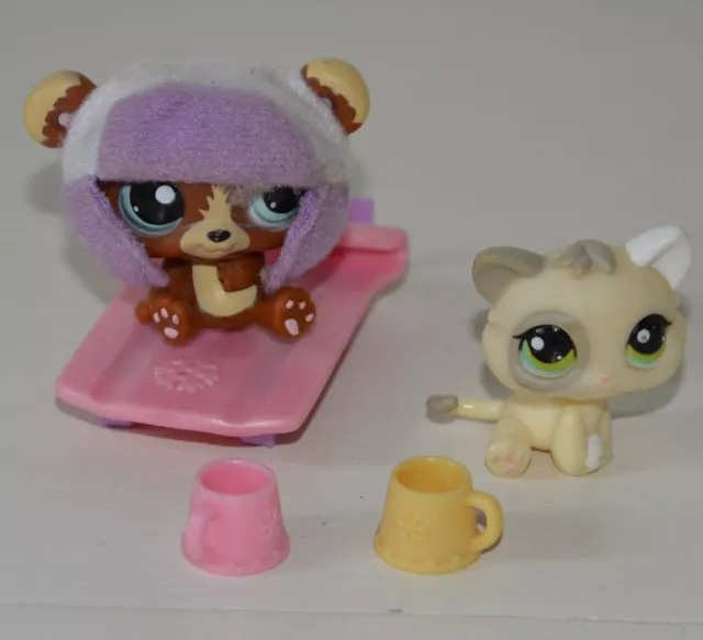 Rare Figurine animal My Littlest Pet shop LPS HASBRO Ours chaton Luge 1075 1074