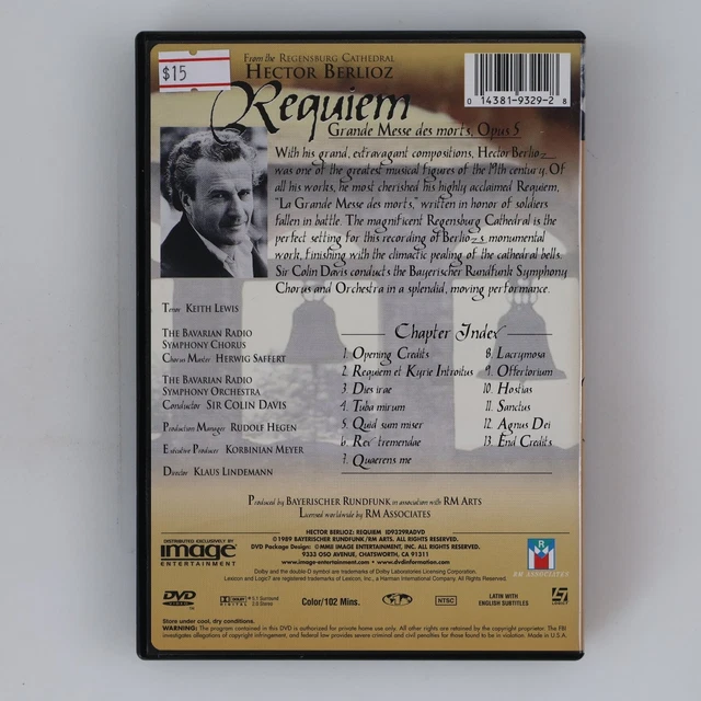 Codactive Sir HECTOR BERLIOZ REQUIEM DVD 1999 Sir Colin Davis Conductor Classical ...