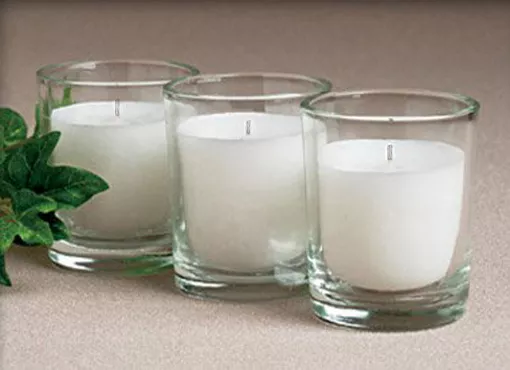 36 White Wax Votive Set Candle Glass Holder Jar Wedding Event Party Table Decor