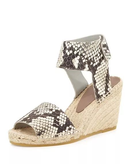 Vince Sophie Snake Embossed Leather Espadrille Wedge Sandals 7M