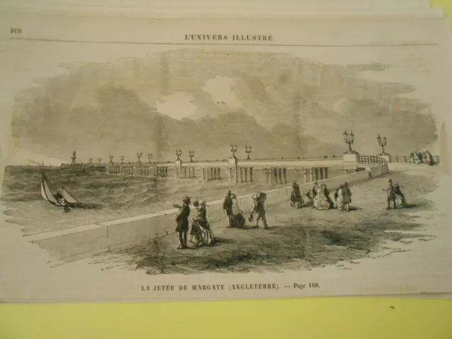 Gravure 1861 - La Jetée de Margate Angleterre