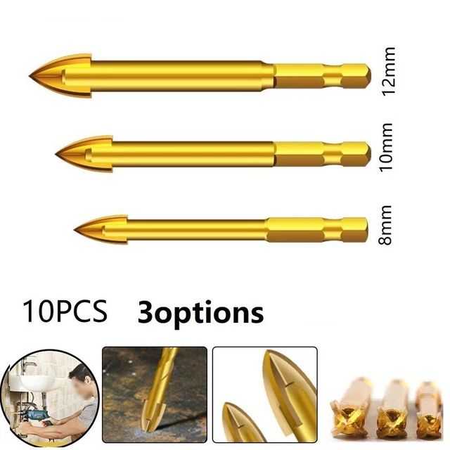 10x 8-12mm Drill Bits Spear Head Hex Shank For Titanium Ceramic Tile Marble-Glas