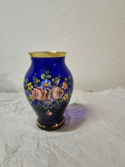 Blumenvase Vase blau mit Blumenmuster handbemalt DACHBODENFUND