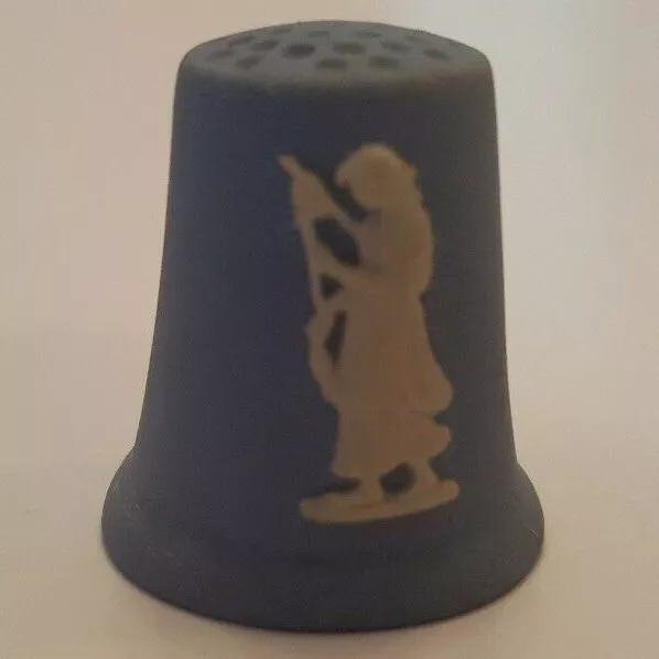 Wedgwood Jasper Ware Thimble The Spinner Light Blue & White Vintage Collectible