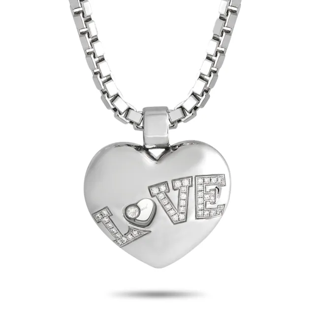 Chopard Happy Diamond 18K White Gold 0.25ct Diamond Heart Pendant Necklace CH...
