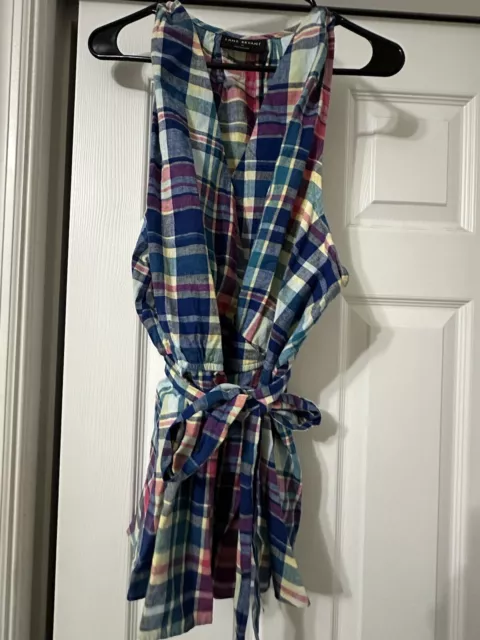 LANE BRYANT Plaid Faux Wrap Sleeveless Tie Waist Peplum Blouse Top Sz 22