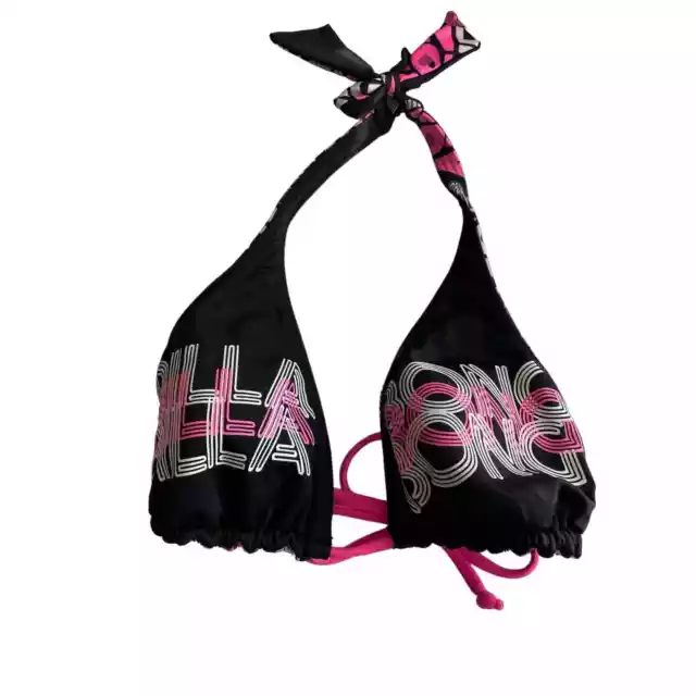 Billabong black/ pink logo reversible triangle padded wireless bikini top Small