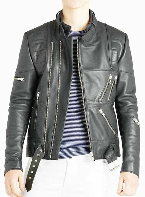 Uomo Giacca di Pelle Nuovo 100% Originale Morbida D'Agnello Slim Biker Bomber