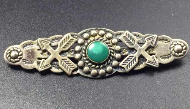 Vintage Navajo Nativo Americano Plata de Ley Hecho a Mano Turquesa Flecha Pin