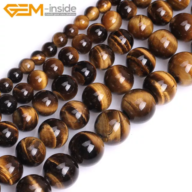 Natural Tiger's Eye Gemstone Round Loose Spacer Beads For Jewellery Making 15"UK