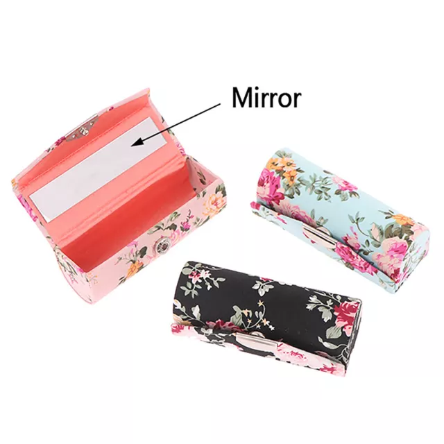 Storage Flower Silk Mini Mirror Jewelry Holder Lip Gloss Box Lipstick Case