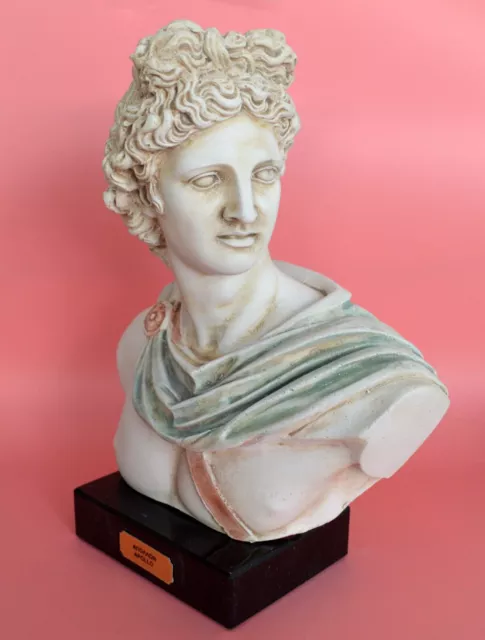 Apollo head bust on marble base - Olympian God of light sun music poetry 2