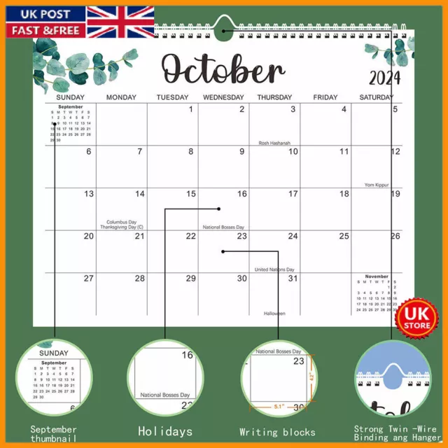 Calendar 2024-2025 -18 Month Wall Calendar for Home Office Planning Orgnizing UK