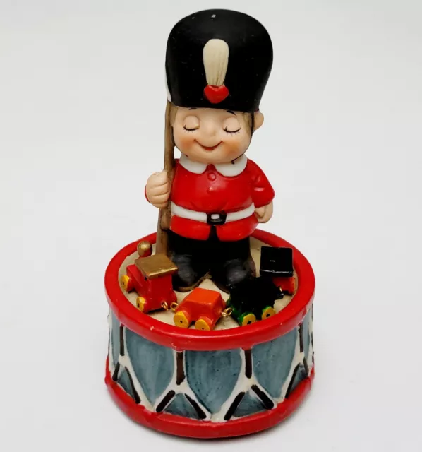 Vintage Working Music Box Boy Soldier Gun  Bass Drum Toy Train Song School Days