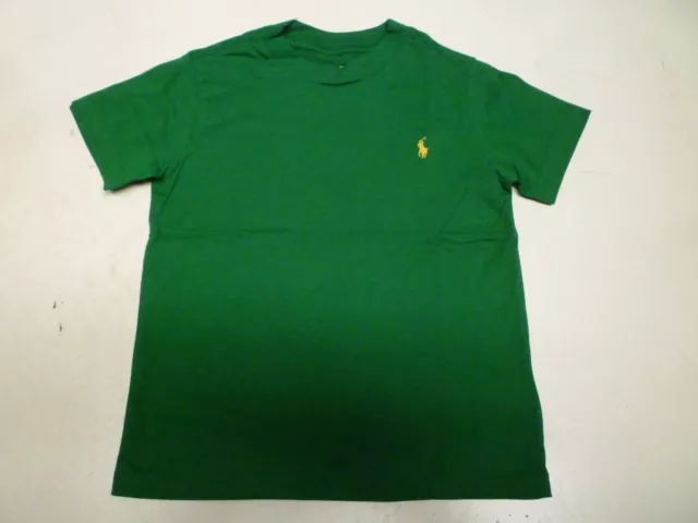 Polo Ralph Lauren Boys Cotton T Shirt Top Dark Green Yellow Pony Crew Neck - New