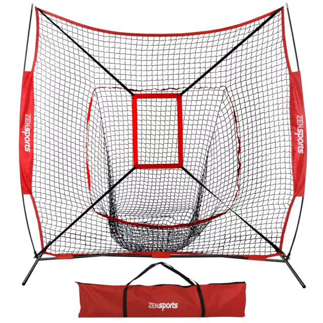 7'×7' Baseball Softball Practice Net Hitting Pitching Training Net w/Strike Zone