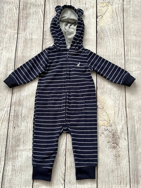 12 MONTHS ~ Carters Baby Boy Fleece Sleep Play Romper Jumpsuit ~ Navy Hood Ears