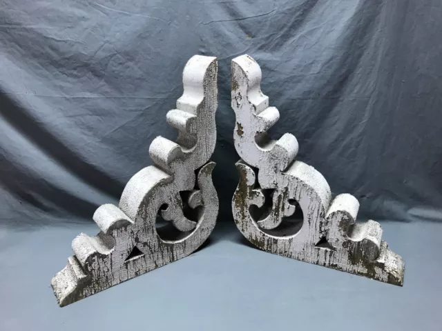 Antique Pair Large Roof Brackets 18x21 Shabby White VTG Chic Corbels Old 487-24B