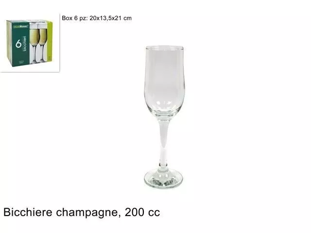 Set Servizio 6 Pezzi Bicchieri Calici Vetro 200cc Champagne Spumante dfh