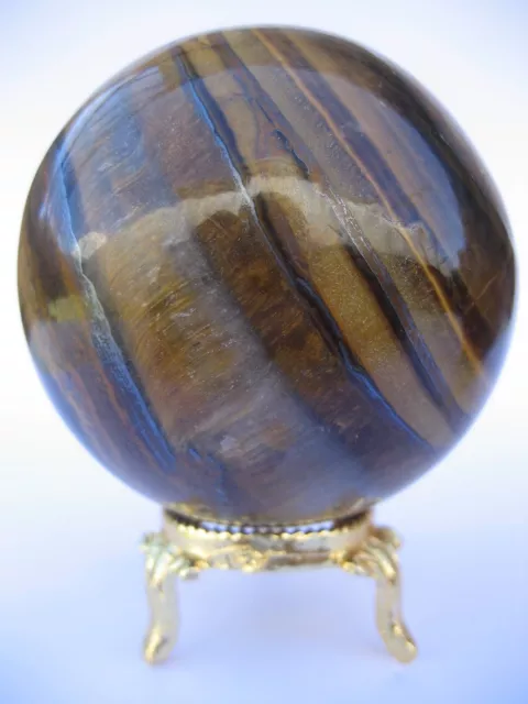 Yellow Tiger Eye 7cm 425g Crystal Ball Orb Sphere with Gold Stand (TEY007)