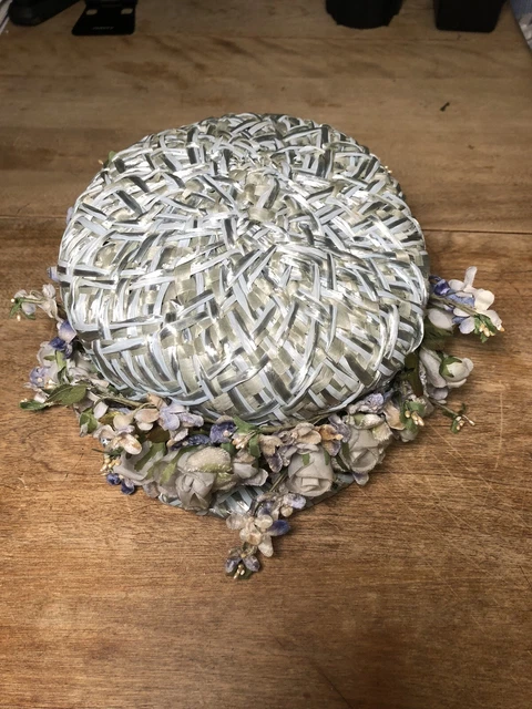 Vintage Union Made USA Floral Flower Woven Basket Women Hat