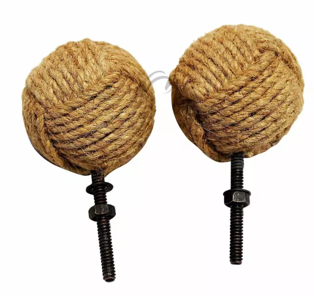 Decorative 2 Knotty Door knobs - Nautical Drawer pulls - Jute Rope Drawer pulls