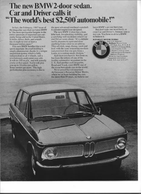 2 Original 1967 BMW vintage print ads, one 2 door and one 4 door, advertising