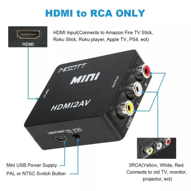 Adattatore da HDMI a AV HD Commutatore da mini HDMI a AV hdmi a rca hdmi a av