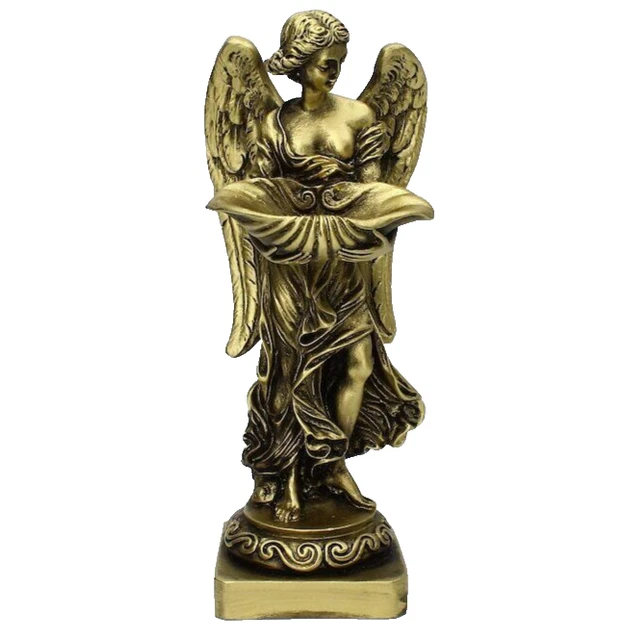 Guardian Angel Bronzed Statue Made of Marble Handmade Religious Sculpture