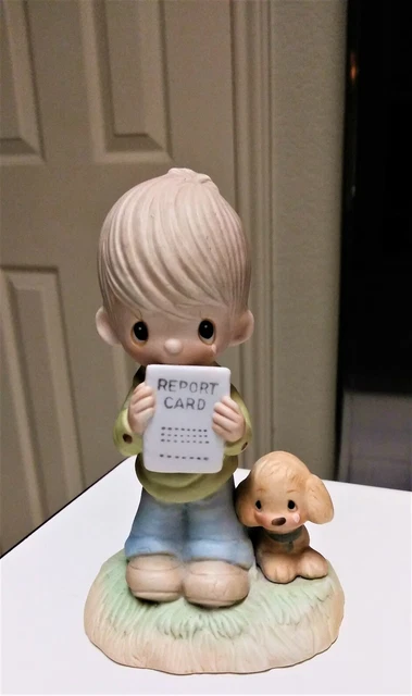 Precious Moments-Boy/Dog Crying Over Report Card God Understands 1978