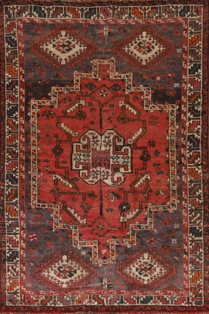 Vintage Tribal Abadeh Geometric Area Rug 5'x8' Wool Hand-knotted Nomadic Carpet