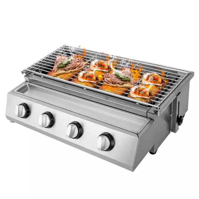 Portable 4 Burner Gas Cooktop BBQ Gas Grill Stove Outdoor LPG Burner Smokeless