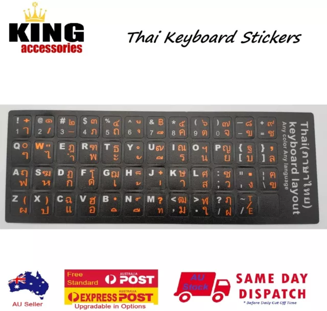 Thai Non-Transparent Keyboard Stickers with Orange Letters Top Quality Au Stock