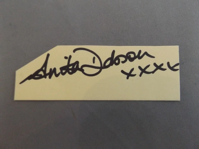 HAND SIGNED 3.5" x 1" CARD CLIPPING - ANITA DOBSON - ACTRESS