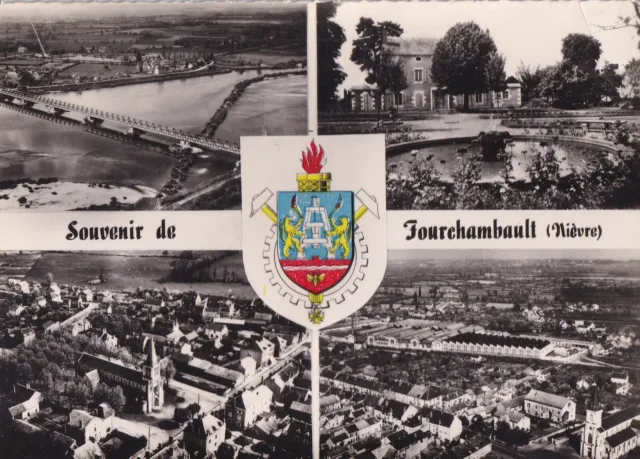 Carte postale 10x15cm postcard FOURCHAMBAULT souvenir multivues timbrée 1957
