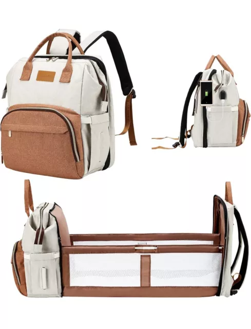 Multifunction Baby Diaper Bag with Changing Station is a Travel backpack. White