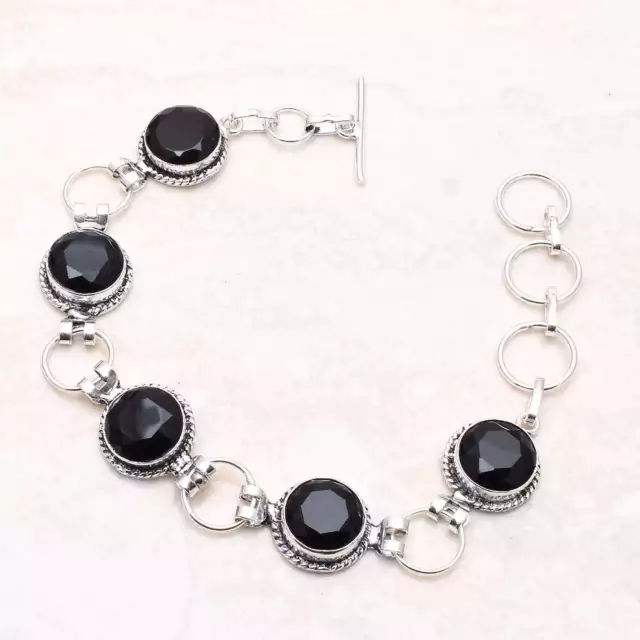 Onyx Noir Pierre Précieuse Ethnique Bracelet Fait Main Bijoux 18 Gms AB-5257