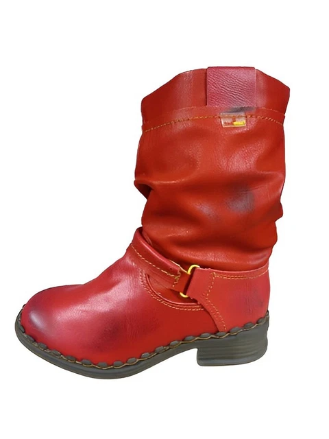 TMA 5005 Femmes Hiver Bottes Cuir Véritable Fourrées Look Usé Rouge Gr. 37 Neuf