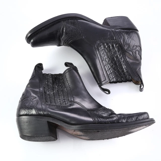 DONATO MARRONE BLACK Leather Ankle Boots Cowboy Western Mens  display picture 1