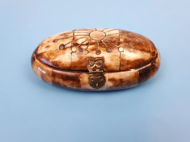 Boîte à Bijoux Marqueterie Os De Chameau Et Laiton - Coffret Vintage - Occasion - Pièce Unique