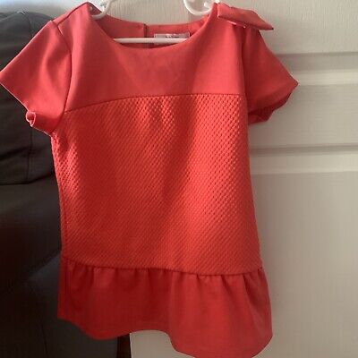 Genuine Ted Baker Girls Coral Bow Feature Short Sleeve Blouse /Top Age 9-10 year