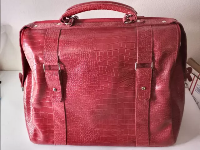 Bath & Body Works Large Carry on Travel Bag Red Croc Embossed Simulated Leather