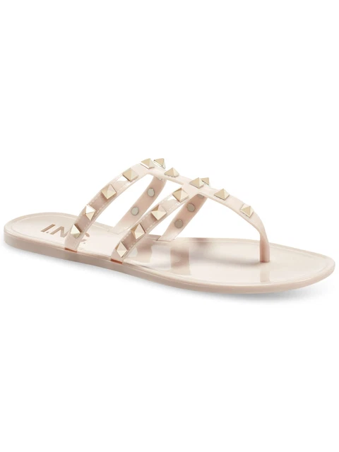 INC Womens Beige Studded Ellie Round Toe Slip On Thong Sandals Shoes 11 M