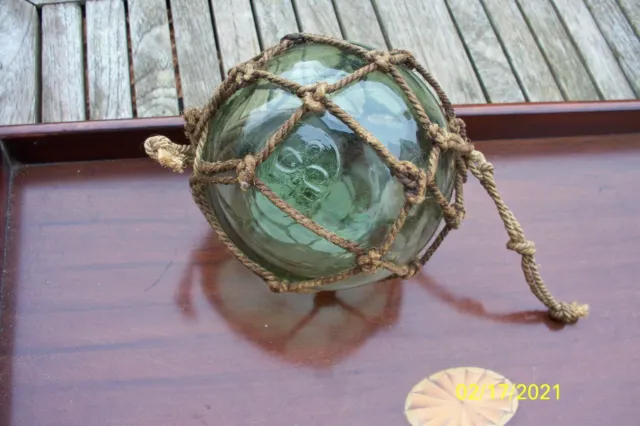 ANTIQUE GLASS NAUTICAL Fishing Float Ball - Clover Mark- German